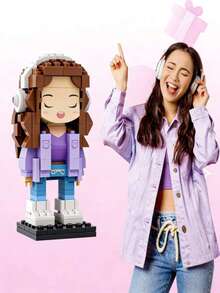 1pc Customized Brick Figure Over 300 Pieces Personalized Full Body Brick Figure For 1-2 People Custom Square Face Brick Portrait Mini Building Block Set Gift For Adults 14+ Years Old - Round Face Deluxe Edition - View 4