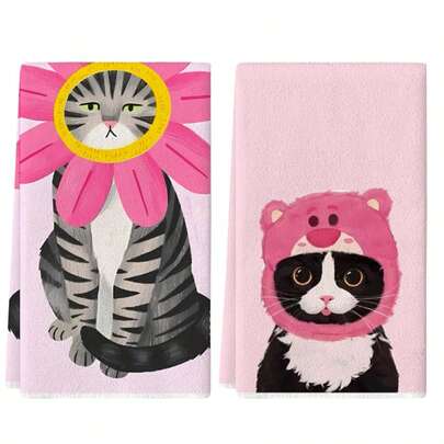 Set de 2 paños de cocina con diseño de pata y trasero de gato, toalla de té para cocinar y hornear, paño de platos, súper suave y absorbente, regalo de inauguración de casa ideal para amigos, accesorios de cocina, decoración, necesidades diarias, artículos esenciales de cocina, artículos esenciales para el hogar, artículos esenciales de viaje