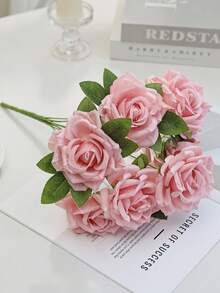 1束大型9头仿真玫瑰花束，可用于婚礼装饰、DIY花环、生日派对、家居装饰、花瓶填充、户外花园、秋季装饰、新年礼物等。 - 粉色 - 查看 3