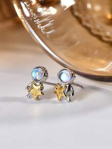 HuooNew 1 Đôi bông tai bạc 925 hình phi hành gia, món quà trang sức bạc tinh tế dành cho phụ nữ. - Bạc - Xem 5