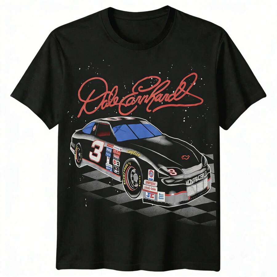 Vintage NASCARs DaleEarnhardt #3 Goodwrench Monte Carlo Tee Retro Racing Car Classic Print T-Shirt For Men Vintage Racewear. Vintage Graphic T-Shirt - 黑色 - 查看 1