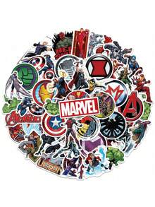Marvel 50张漫威官方授权复仇者联盟乙烯基贴纸 Q版英雄蜘蛛侠钢铁侠绿巨人防水卡通贴纸，可用于水瓶、笔记本电脑、手机、汽车安全帽、保险杠等，趣味生日情人节节日礼物 - DSN-010 - 查看 3