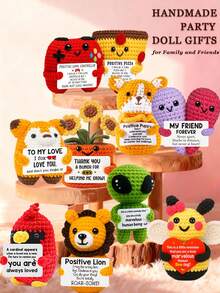 1pc Handmade Crocheted Desktop Decor Figurine, Cute Animal & Plant Design, Handmade Plush Doll, Great Birthday Gift For Best Friend, Girlfriend, Sister, Mom, Grandma, Coworker, Family, Keychain, Positive Emotion Support, Party, Valentine's Day, Mother's Day, Thanksgiving, Plush Doll, Room Decor, Small Gift, Souvenir - Multicolor - View 1