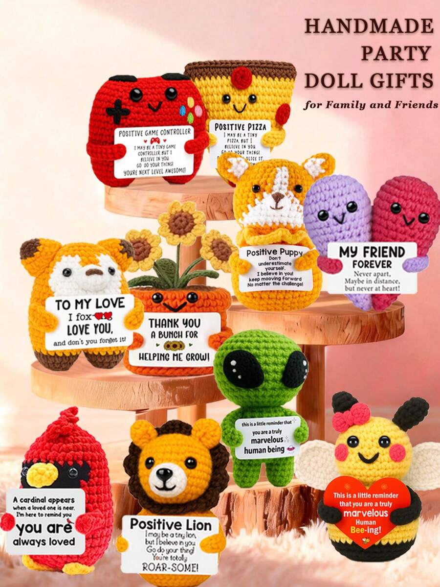 1pc Handmade Crocheted Desktop Decor Figurine, Cute Animal & Plant Design, Handmade Plush Doll, Great Birthday Gift For Best Friend, Girlfriend, Sister, Mom, Grandma, Coworker, Family, Keychain, Positive Emotion Support, Party, Valentine's Day, Mother's Day, Thanksgiving, Plush Doll, Room Decor, Small Gift, Souvenir - Multicolor - View 1