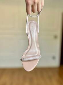 Women's Sandal With Rhinestones And Buckle, 11cm, Angela Galvão - Napa Rosado - View 5