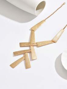 1件中东风格金属Y形项链，时尚不对称几何梯形多层吊坠长款毛衣链，百搭休闲服饰配饰 - Golden - 查看 4