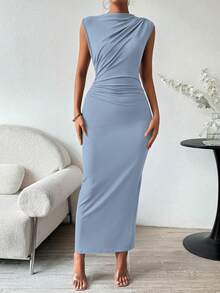 Women Summer Sleeveless Slit Back Bodycon Maxi Dress Elegant Wedding Guest Club Evening Party Cocktail Valentine Long Dress Outfits - xanh nhạt - Xem 4
