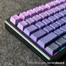 130+ Teclas con líneas degradadas, textura agrietada, caracteres retroiluminados impresos lateralmente, compatibles con 104/98/87/75/68/64/61 teclas - Morado - Ver 7