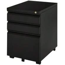 Mobile 3-Drawer Office Pedestal With Casters, Concave Handle, In Black Steel, For Office And Home Office - Black - View 1