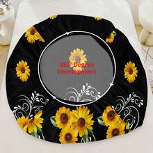 三件套黑色向日葵图案印花床单（1张床单，2个未填充枕套），2D平面印花，营造浪漫卧室氛围，卧室家居装饰，浪漫卧室床上用品必备。 - 彩色 - 查看 9