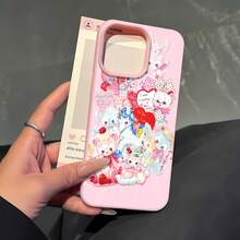 Bonita funda para teléfono con personaje de dibujos animados compatible con  17,  16 Pro Max,  15 Pro Max,  13 y  12. Elegante diseño texturizado a prueba de golpes, gran regalo para familiares, amigos, amantes y el Día de San Valentín. - Rosa - Ver 3