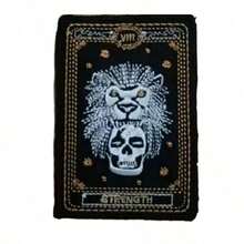 1 miếng vá thêu hình đầu lâu sư tử chủ đề lá bài Tarot "Sức mạnh", thích hợp để tự sửa chữa và trang trí lỗ thủng trên quần jean, áo khoác, quần áo, túi xách, mũ. - Miếng vá thêu hình đầu lâu tự làm - Xem 1
