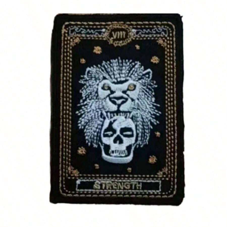 1 miếng vá thêu hình đầu lâu sư tử chủ đề lá bài Tarot "Sức mạnh", thích hợp để tự sửa chữa và trang trí lỗ thủng trên quần jean, áo khoác, quần áo, túi xách, mũ. - Miếng vá thêu hình đầu lâu tự làm - Xem 1