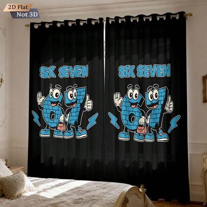 2 piezas de Cortinas con Tema "Seis Siete": Cortinas de panel doble con estampado de los números 6 y 7, elegantes y lindas - Cortinas opacas adecuadas para la sala de estar y el dormitorio, hechas de tela de poliéster, diseño de panel doble con anillos de metal, opacas, lavables a máquina, opción ideal para el hogar