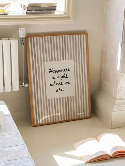 1 Peça/Conjunto Impressão de Pôster com Citação de Felicidade Desenhada à Mão, Arte de Parede Caseira Listrada Neutra, Impressão de Parede com Citação de Amor Familiar, Decoração de Casa Aconchegante, Decorações de Parede de Casa Aconchegante para o Dia dos Namorados, Sem Moldura