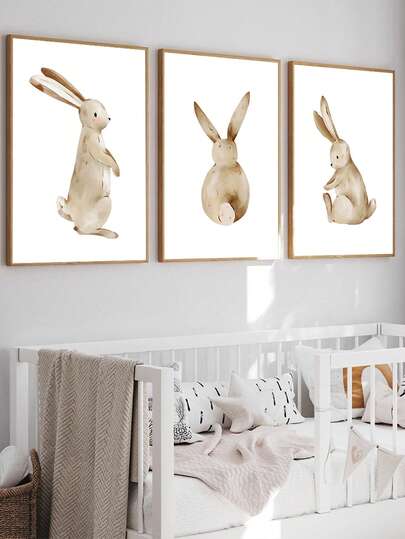 1pc Cuadros Canvas Wall Art - Baby Products, Rabbit-Themed Nursery Wall Decor: Minimalist Rabbit Design, Gender-Neutral Nursery Decor - Framed Nursery Wall Art Perfect For Playroom Decor Nursery Decor, Childcare Room Decor, Preschool Decor Boy's Room Decor Girl's Bedroom Decor Children's Room Decor