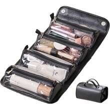 Trousse de maquillage portable 4 en 1 avec 4 compartiments transparents détachables – Trousse cosmétique imperméable et pliable, grande capacité, idéale pour les voyages - Gris - Voir 7