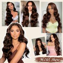 200% Density 34 Inch Brown Body Wave Human Blended Hair 13x4 Lace Frontal Wigs 13x4 HD Transparent Lace Front Wigs Brazilian Virgin Wigs Pre Plucked Hairline With Baby Hair Suitable To Wear On Daily Or Holiday Occasions Wig - 棕色 - 查看 9