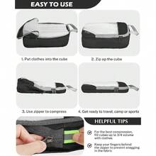 6 Cubitos de Embalaje de Compresión de Malla Extensible (Negro, Tamaño Grande:1L+2M+2S+Bolsa de Lavandería), Organizador de Equipaje para Viaje y Mudanza - 6 piezas grises de tamaño más grande - Ver 9