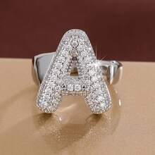 1pc English Letter Design Cubic Zirconia Inlaid Adjustable Open Ring For Women - Multicolor - View 18