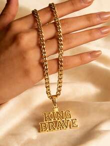 1pc Personalized Customized Necklace, Large Nameplate Pendant, Thick Necklace, Unisex Necklace, Unisex, Daily Style, Stainless Steel Customization, 18k Gold Jewelry, Including Gift Box, As Daily, Ramadan Gift, Valentine's Day Gift, Mother's Day, Father's Day Gift. - Cuban Chain - View 7