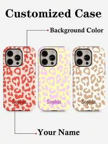 极简豹纹定制字母标语二合一亮面硬壳手机壳，兼容 11/12/13/14/15/16/17 Pro Max，少女心春季礼物 - 彩色 - 查看 1