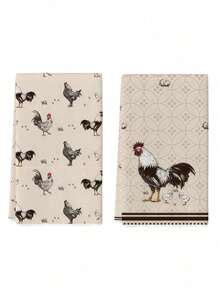 2Pcs Chicken Kitchen Towels - Retro Chicken Lady Pattern, Microfiber Absorbent & Durable, 16x24Inch For Kitchen Decor, Holiday Party Accessories - 米色 - 查看 4
