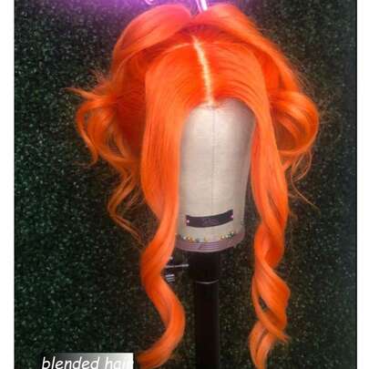 180密度 13x4 巧克力姜橙色 350波浪蕾丝前假发 真人混纺发 13x4 透明蕾丝前假发 女士款 红棕色带婴儿发 自然黑色波浪真人混纺假发 浓密丰盈 10-36英寸