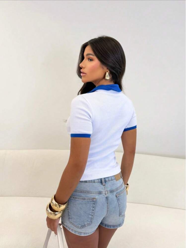 Polo Shirt For Brazil With Embroidered : Sophistication And Fan Support In One Piece, Premium Comfort To Shine Anywhere! Contrasting Waistband. School/Vacation. - White - View 2