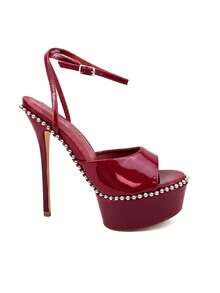 So Me Soren Peep Toe Stilleto Women's Hight Heel Platform With Stud Details And Ankle Strap. - 紅色 - 查看 4