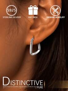 S925 Sterling Silver Geometric Twisted Hoop Earrings, Minimalist Polished Earrings, Versatile Daily Wear, Great Gift For Girlfriend/Best Friend, Gift Box - Silver - View 9