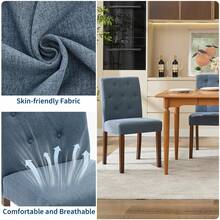 Juego de 2 sillas de comedor Parsons con botones capitoné - Sillas de cocina tapizadas de tela con patas de madera y asientos acolchados - Muebles de cocina para sala de estar (azul) - Azul Marino - Ver 6