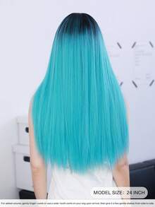 7JHH WIGS 24英寸长直发浅蓝色假发，女士款 - 蓬松直发假发，带刘海，优质耐热合成纤维假发，适合角色扮演、派对、万圣节服装等场合。 - 薄荷藍 - 查看 4