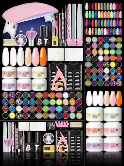 coscelia Crystal Pink Acrylic Manicure Set, Transparent Pink, White, Nude, Orange Nail Powder, Manicure Tools Crystal Powder Nail Art Set, Women DIY Nail Salon Gift