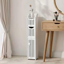 Senmeo 1-Pc PVC Narrow Toilet Paper Organizer[Narrow Toilet Paper Holder][Bathroom Storage Cabinet]For Tight Space/Living Room, Durable - White - View 5