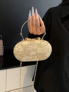 Túi xách mini thời trang bằng kim loại sáng bóng, đính sequin/kim tuyến màu vàng, túi đeo chéo thanh lịch dành cho nữ dự tiệc, đám cưới. - Vàng - Xem 5