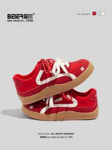 BEIER New Casual Women Lace-Up Rubber Sole Sneakers, Fashionable Everyday Wear - Red - View 5