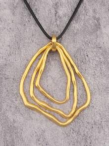 1 pieza Collar colgante geométrico asimétrico sobredimensionado minimalista y dorado, cadena larga de cordón de cera negra multicapa de moda, collar de lujo como regalo para novia/madre - Cuerda de cera negra - Ver 14
