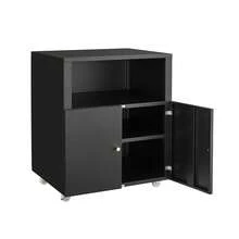 MUEBLE METÁLICO PARA IMPRESORA y ARCHIVADOR - Estante de 2 Niveles con Estante Ajustable y Puertas con Cerrojo, Organizador Móvil Bajo Escritorio - Negro - Cuatro cuadrículas - Ver 6