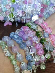 20pcs Mix Glass Beads Bracelets - Heart Star Butterfly Daisy Flower Metal Charms & Spacers Boho Stretch Stackable Jewelry For Women Teen Girls - 20塊混合裝 - 查看 7