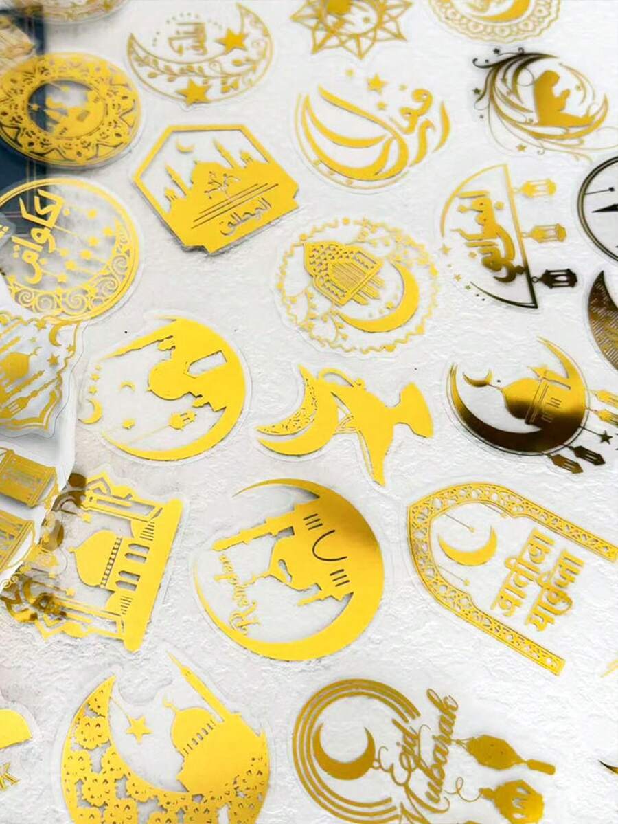 50pcs Eid Mubarak Sticker Gilding PET Transparent Decals For Laptop Luggage Computer Fridge Phone Case Sticker - Multicolor - View 1