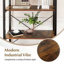 COSTWAY 5-Tier Bookshelf With Metal Frame And Storage Rack, Brown - Brown - View 6