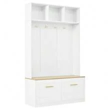 Hall Trees - Natural+White + MDF + Particle Board - View 9
