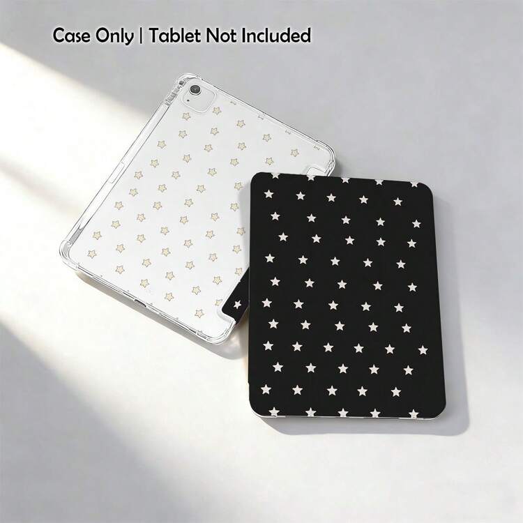 Black TPU Soft Tablet Case With White Star Pattern, Foldable Stand, Auto Wake/Sleep, Pen Slot, Suitable For Samsung, Honor, , , , , , Apple And Other Brands - Perfect Daily Protection, Great Gift For Holidays - Multicolor - View 1