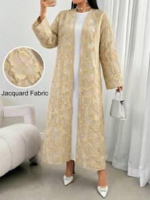 Women's Embossed Casual Versatile Long Sleeve Abaya - Apricot - View 4