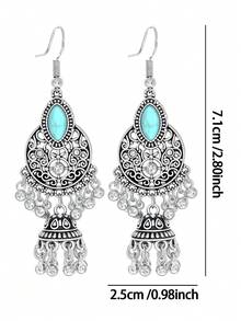 一对波西米亚风仿绿松石几何耳环，适合女性日常佩戴和作为礼物 - 復古銀色 - 查看 6