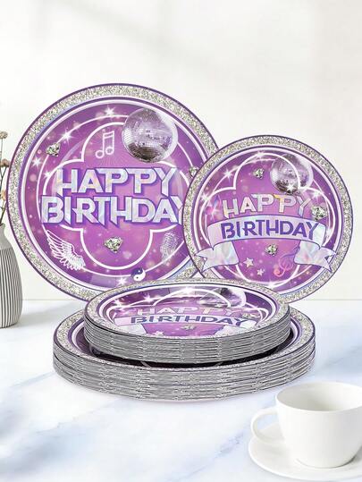 20pcs/40pcs/60pcs Kpop Music Themed Party Paper Plates Supplies For Music Fans Music Birthday Party Kpop Girl Group Idol Celebration Decorations Disposable Purple Happy Birthday Dessert Plates Dinner Plates Tableware Set Party Decorations