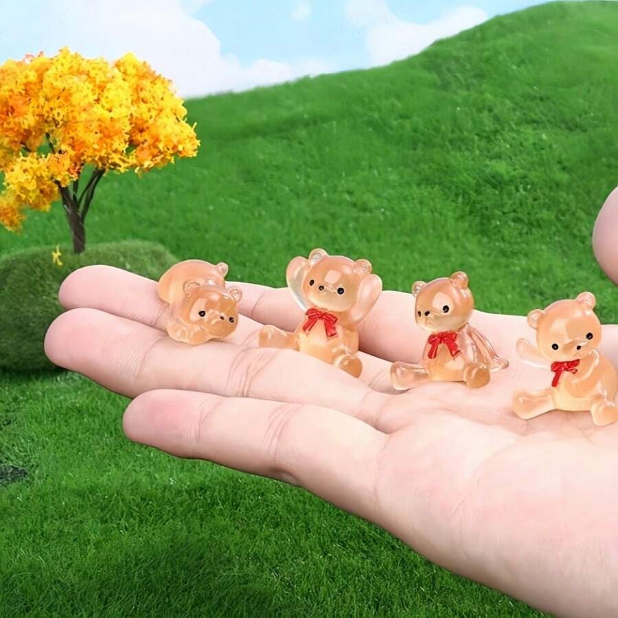 20pcs Glowing Bear Plush Toys With Bow Tie - Handmade Resin Miniature Figurines For DIY Crafts, Micro Landscape Decor, And Party Supplies - Multicolor - View 1
