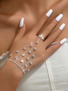 Dây đeo ngón tay và cổ tay đính đá lấp lánh dành cho nữ, thích hợp cho đám cưới, tiệc tùng, khiêu vũ Latin, sự kiện trang trọng và trang phục thường ngày. - 1005 Bạc - Xem 5