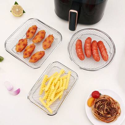 空气炸锅配件 - 方形空气炸锅架、多功能空气炸锅配件、蒸架、不锈钢可叠放架、脱水架、烤篮、烤架、沥水篮、过滤架、炸篮